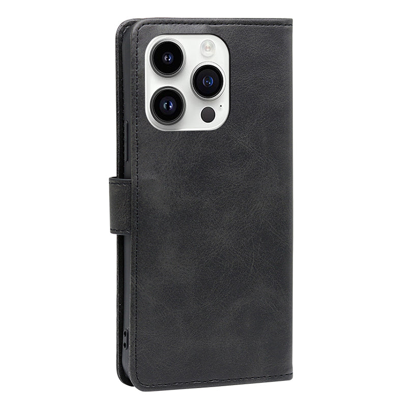 For iPhone 15 Pro Max PU Leather Stand Wallet Case Calf Texture Magnetic Clasp Phone Cover