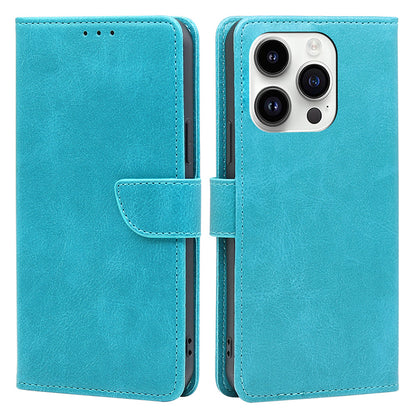 For iPhone 15 Pro Max PU Leather Stand Wallet Case Calf Texture Magnetic Clasp Phone Cover