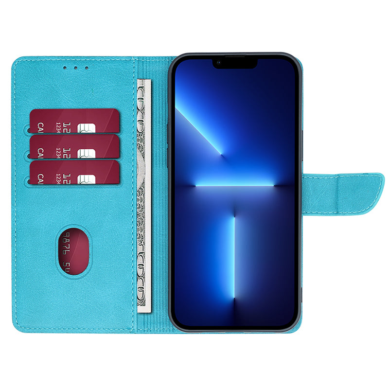 For iPhone 15 Pro Max PU Leather Stand Wallet Case Calf Texture Magnetic Clasp Phone Cover