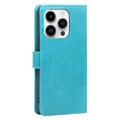 For iPhone 15 Pro Max PU Leather Stand Wallet Case Calf Texture Magnetic Clasp Phone Cover