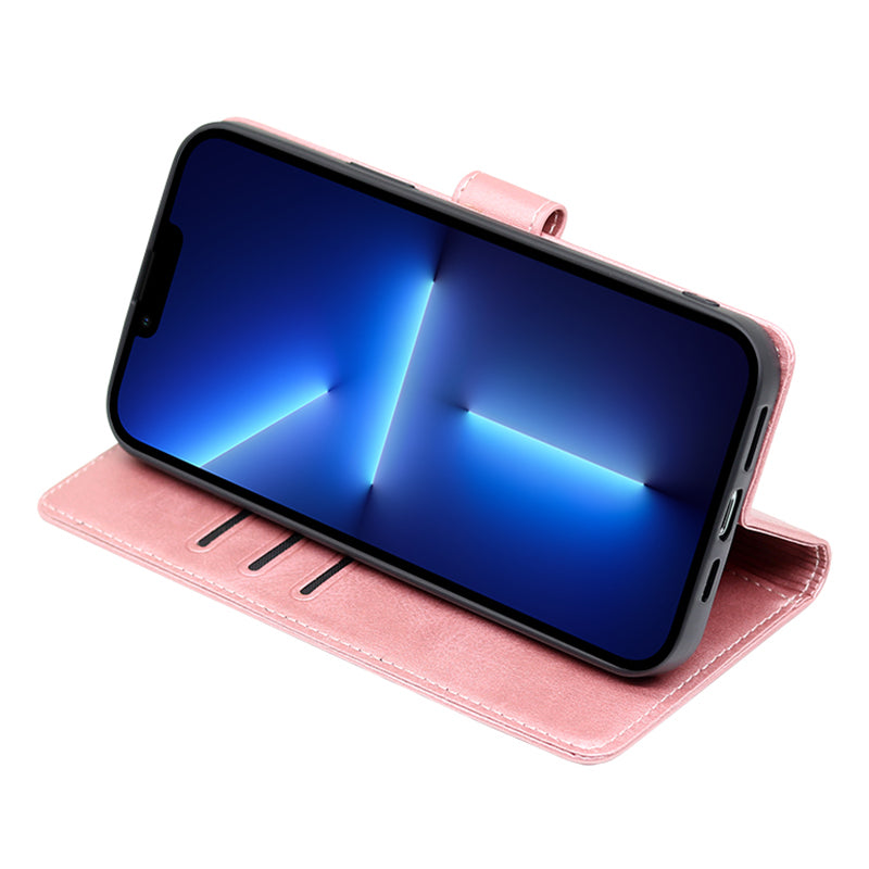 For iPhone 15 Pro Max PU Leather Stand Wallet Case Calf Texture Magnetic Clasp Phone Cover