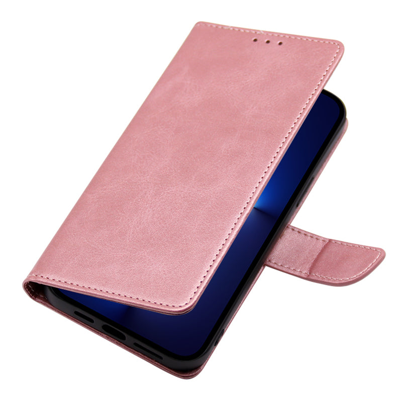 For iPhone 15 Pro Max PU Leather Stand Wallet Case Calf Texture Magnetic Clasp Phone Cover