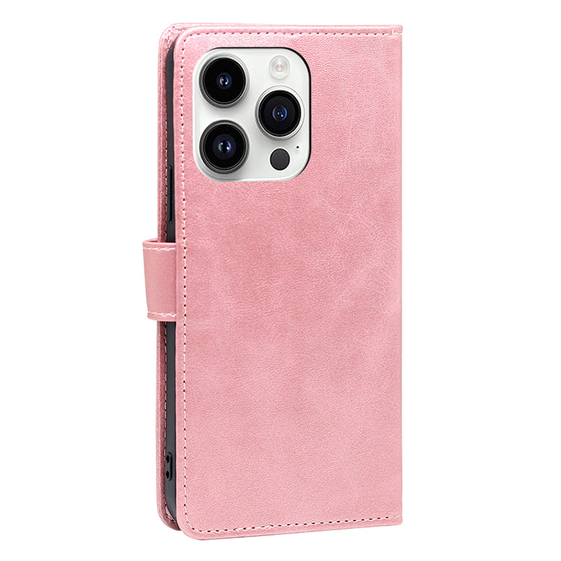 For iPhone 15 Pro Max PU Leather Stand Wallet Case Calf Texture Magnetic Clasp Phone Cover