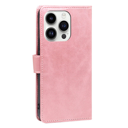 For iPhone 15 Pro Max PU Leather Stand Wallet Case Calf Texture Magnetic Clasp Phone Cover