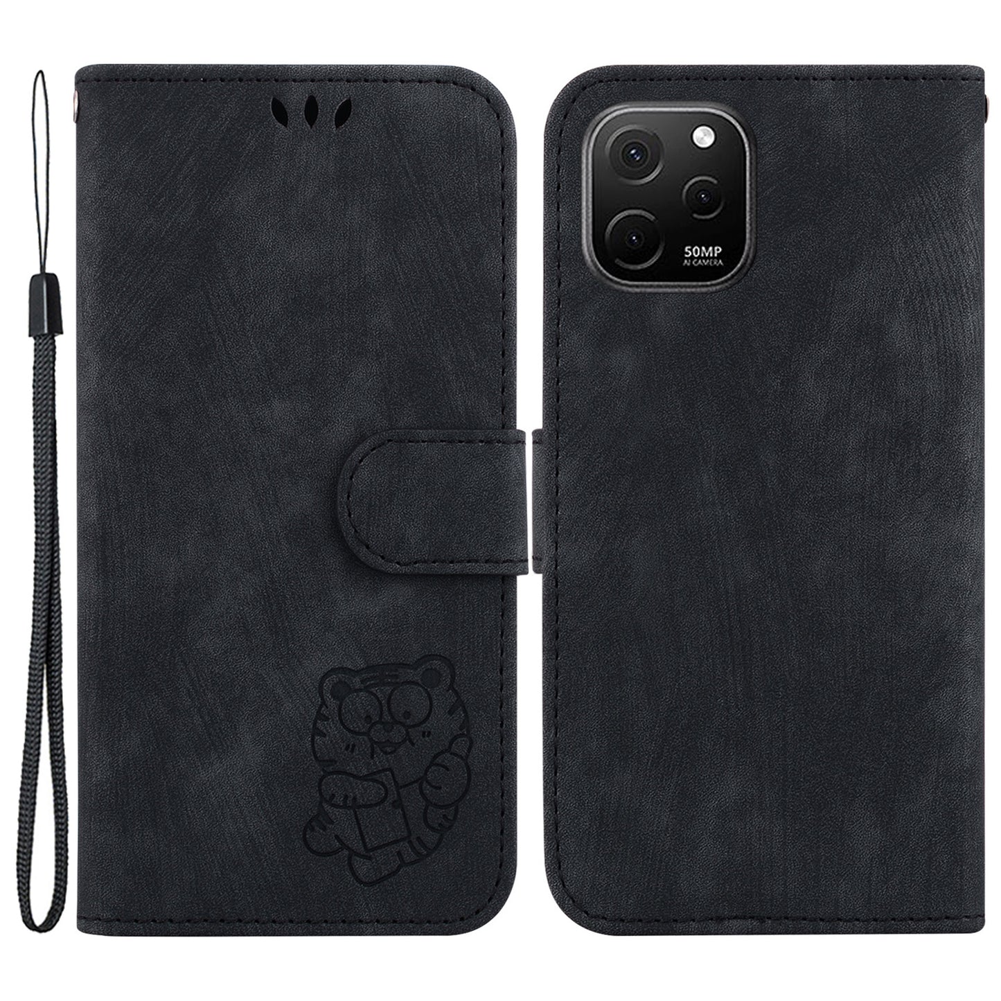 For Huawei nova Y61 4G Leather Wallet Stand Anti-shock Cover Lovely Tiger Imprint Phone Case