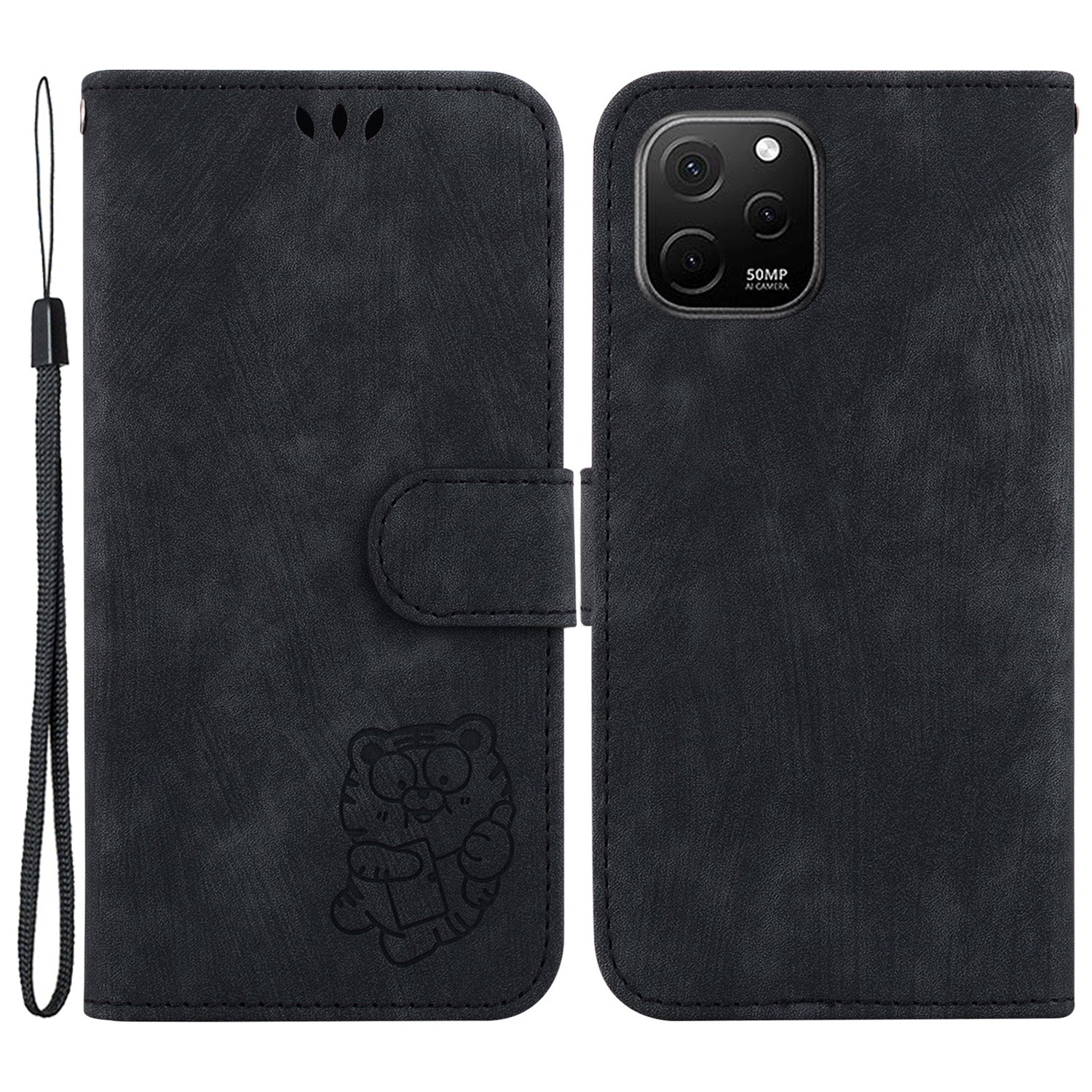 For Huawei nova Y61 4G Leather Wallet Stand Anti-shock Cover Lovely Tiger Imprint Phone Case