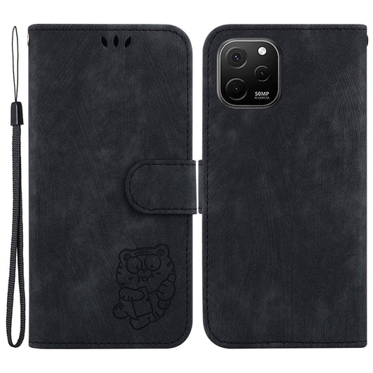 For Huawei nova Y61 4G Leather Wallet Stand Anti-shock Cover Lovely Tiger Imprint Phone Case