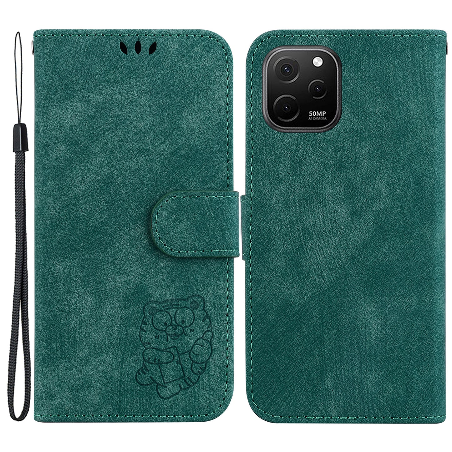 For Huawei nova Y61 4G Leather Wallet Stand Anti-shock Cover Lovely Tiger Imprint Phone Case