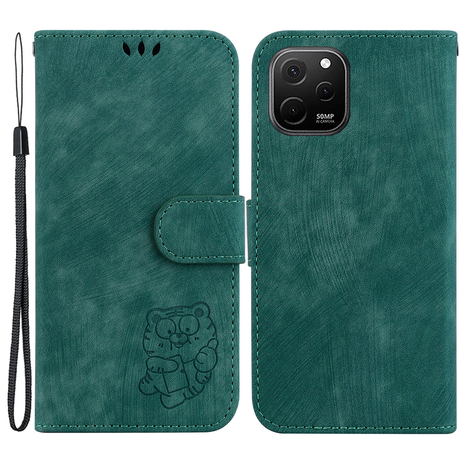 For Huawei nova Y61 4G Leather Wallet Stand Anti-shock Cover Lovely Tiger Imprint Phone Case