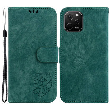 For Huawei nova Y61 4G Leather Wallet Stand Anti-shock Cover Lovely Tiger Imprint Phone Case