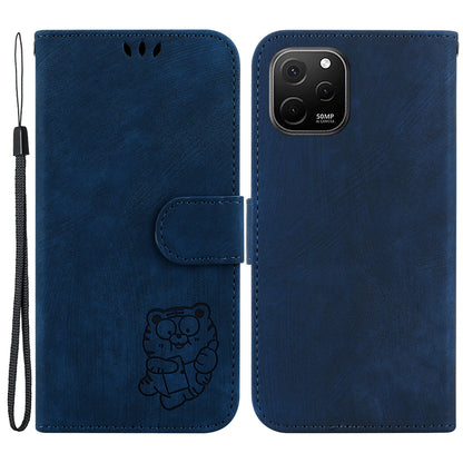 For Huawei nova Y61 4G Leather Wallet Stand Anti-shock Cover Lovely Tiger Imprint Phone Case