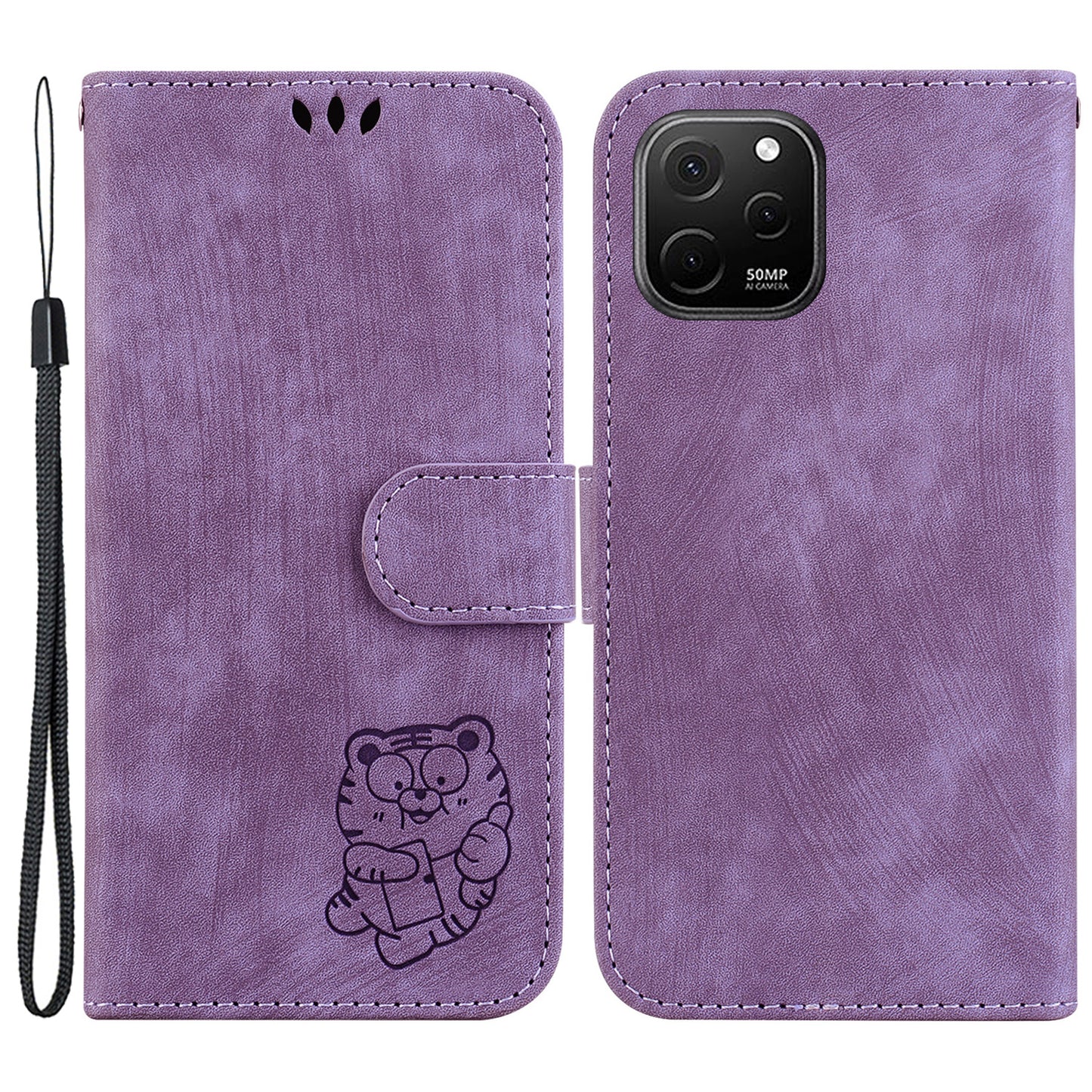 For Huawei nova Y61 4G Leather Wallet Stand Anti-shock Cover Lovely Tiger Imprint Phone Case