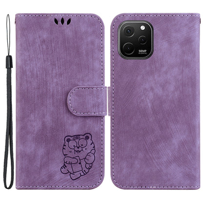 For Huawei nova Y61 4G Leather Wallet Stand Anti-shock Cover Lovely Tiger Imprint Phone Case
