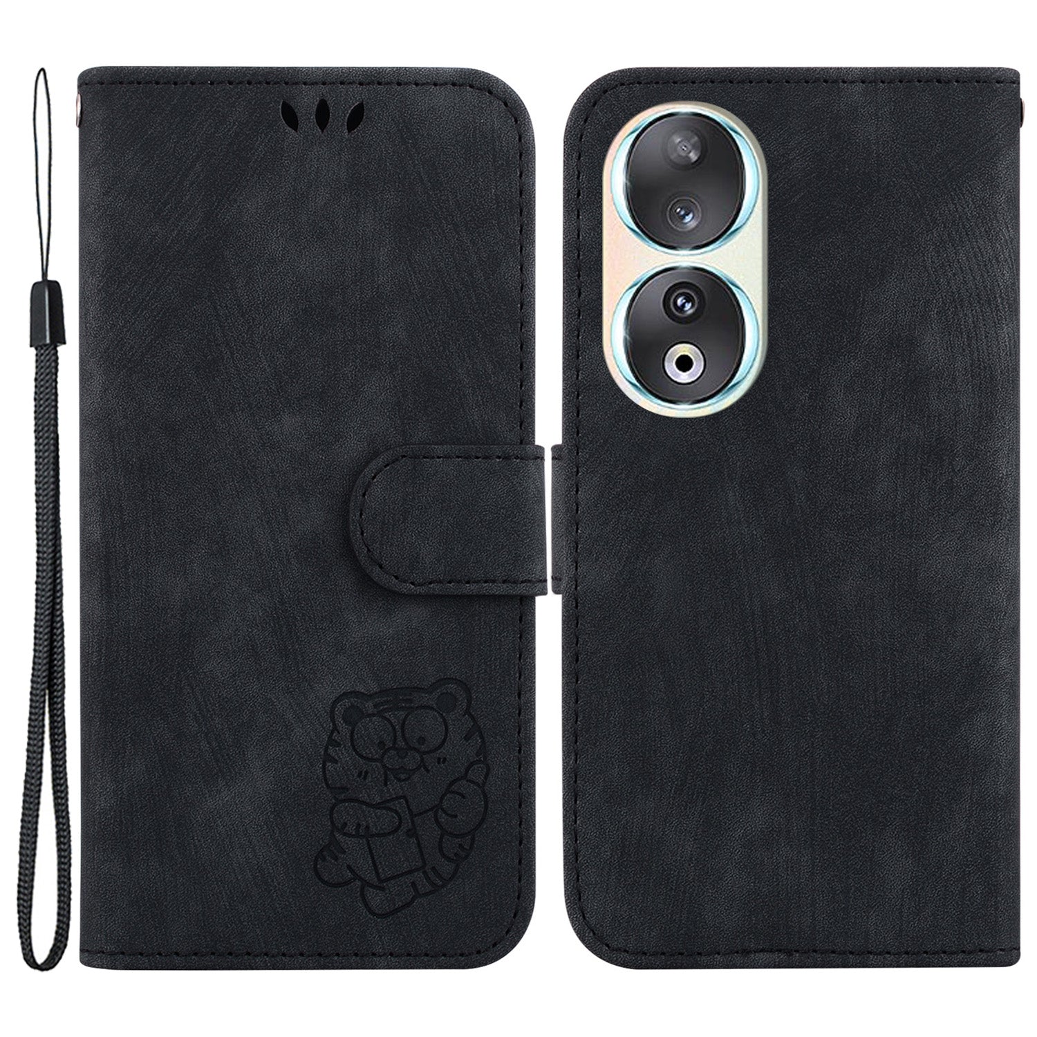 For Honor 90 Lovely Tiger Imprint Wallet Stand Cover Magnetic Clasp Leather Phone Case