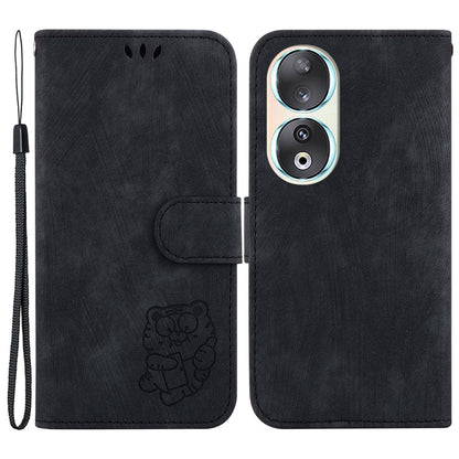 For Honor 90 Lovely Tiger Imprint Wallet Stand Cover Magnetic Clasp Leather Phone Case