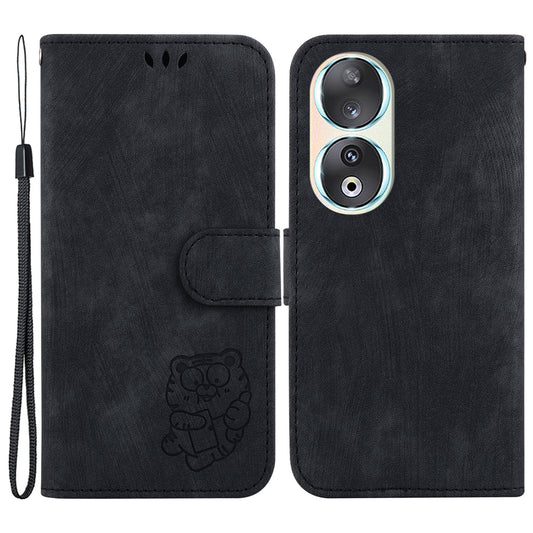 For Honor 90 Lovely Tiger Imprint Wallet Stand Cover Magnetic Clasp Leather Phone Case