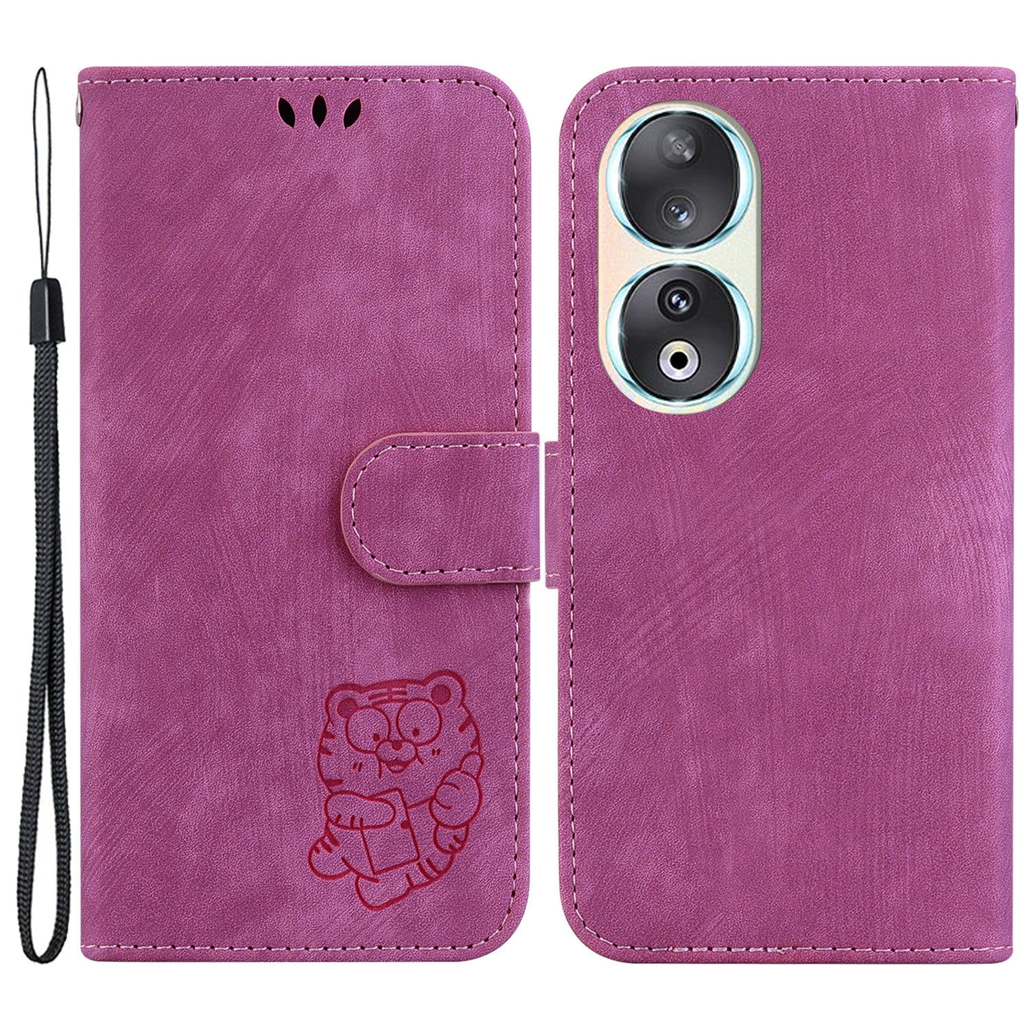 For Honor 90 Lovely Tiger Imprint Wallet Stand Cover Magnetic Clasp Leather Phone Case