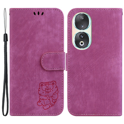 For Honor 90 Lovely Tiger Imprint Wallet Stand Cover Magnetic Clasp Leather Phone Case
