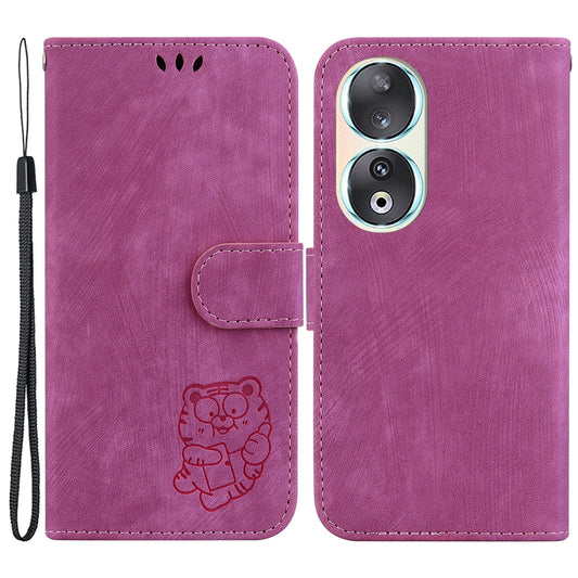 For Honor 90 Lovely Tiger Imprint Wallet Stand Cover Magnetic Clasp Leather Phone Case