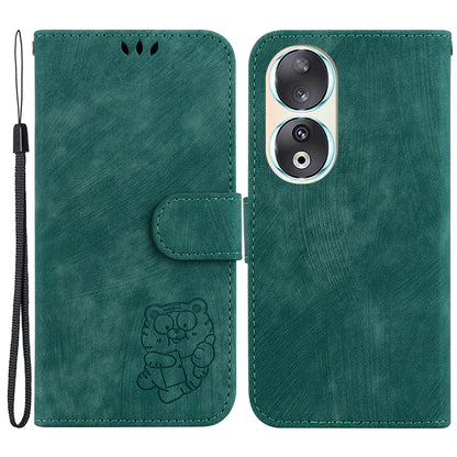 For Honor 90 Lovely Tiger Imprint Wallet Stand Cover Magnetic Clasp Leather Phone Case