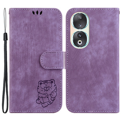 For Honor 90 Lovely Tiger Imprint Wallet Stand Cover Magnetic Clasp Leather Phone Case