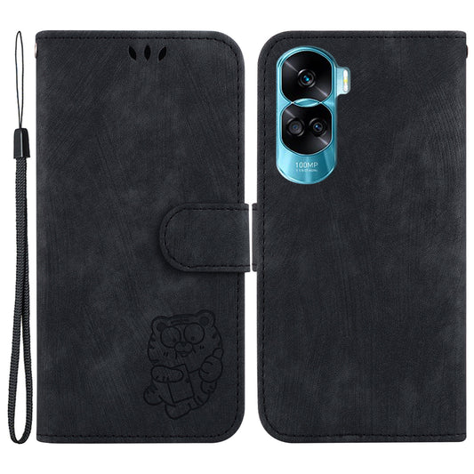 For Honor 90 Lite 5G Wallet Stand Phone Case Magnetic Clasp Lovely Tiger Imprint Leather Cover