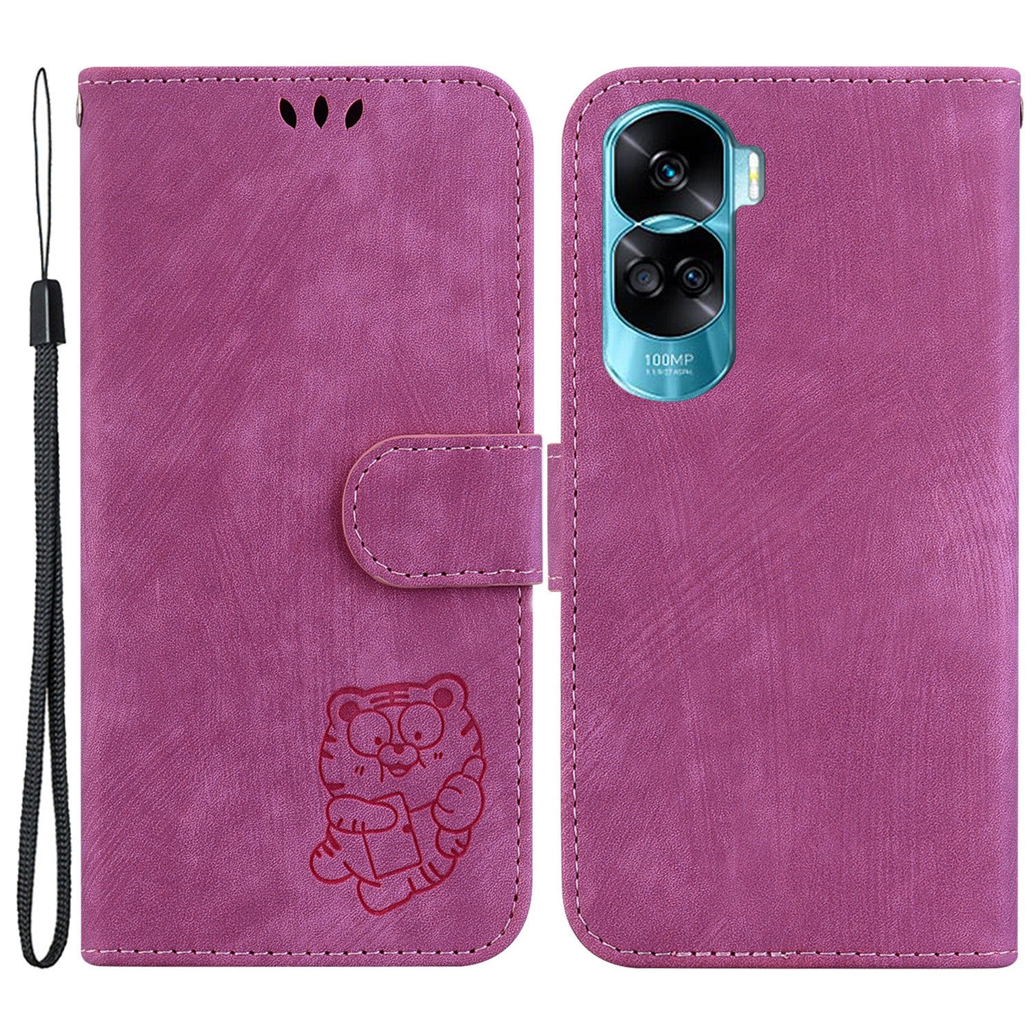 For Honor 90 Lite 5G Wallet Stand Phone Case Magnetic Clasp Lovely Tiger Imprint Leather Cover