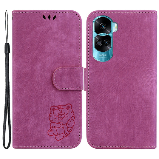 For Honor 90 Lite 5G Wallet Stand Phone Case Magnetic Clasp Lovely Tiger Imprint Leather Cover