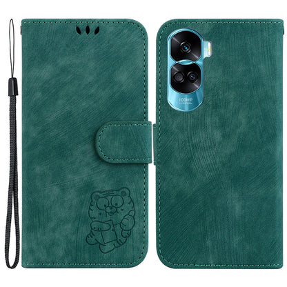 For Honor 90 Lite 5G Wallet Stand Phone Case Magnetic Clasp Lovely Tiger Imprint Leather Cover