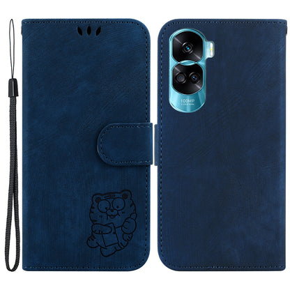 For Honor 90 Lite 5G Wallet Stand Phone Case Magnetic Clasp Lovely Tiger Imprint Leather Cover