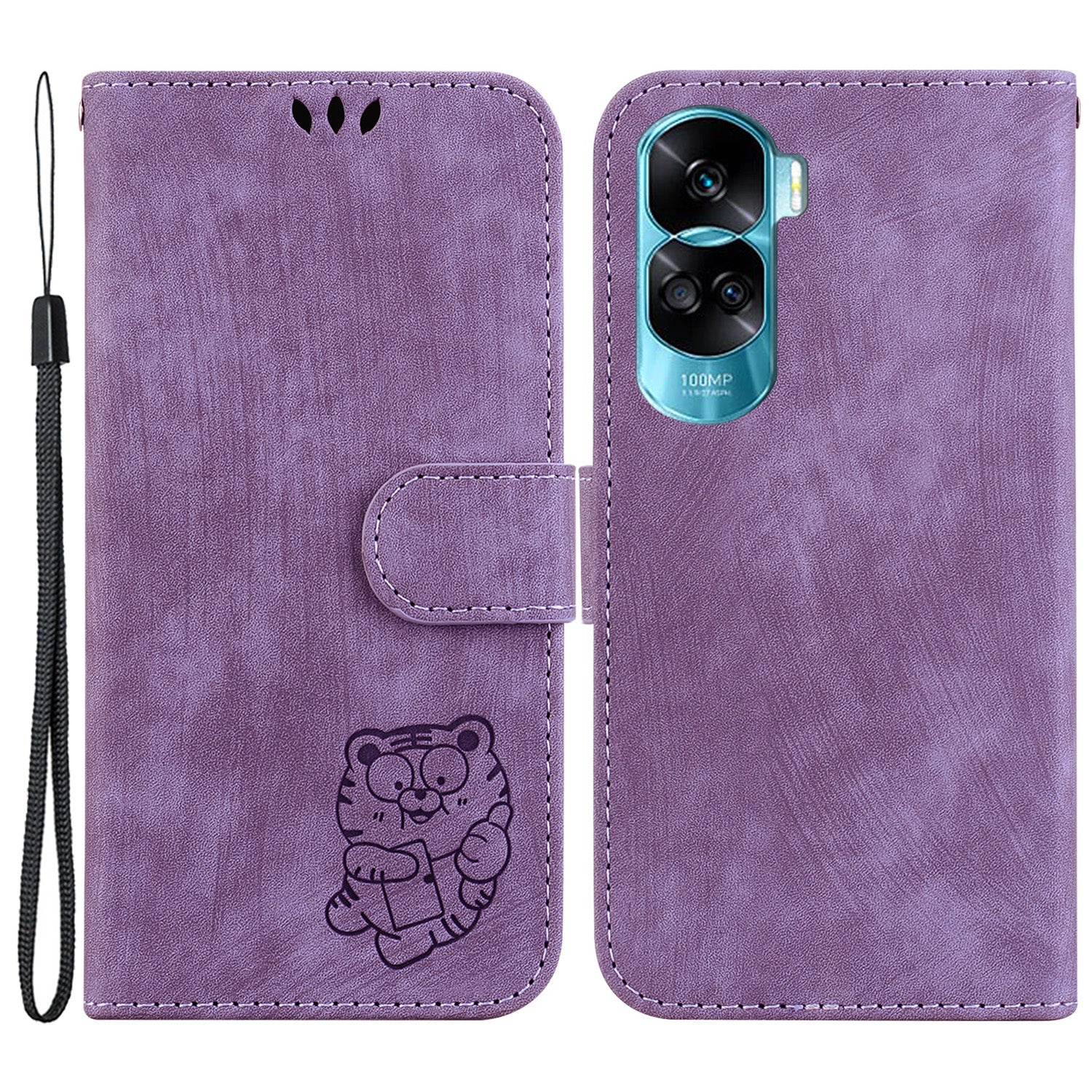 For Honor 90 Lite 5G Wallet Stand Phone Case Magnetic Clasp Lovely Tiger Imprint Leather Cover