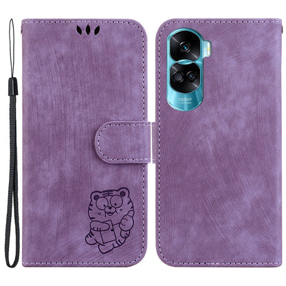 For Honor 90 Lite 5G Wallet Stand Phone Case Magnetic Clasp Lovely Tiger Imprint Leather Cover