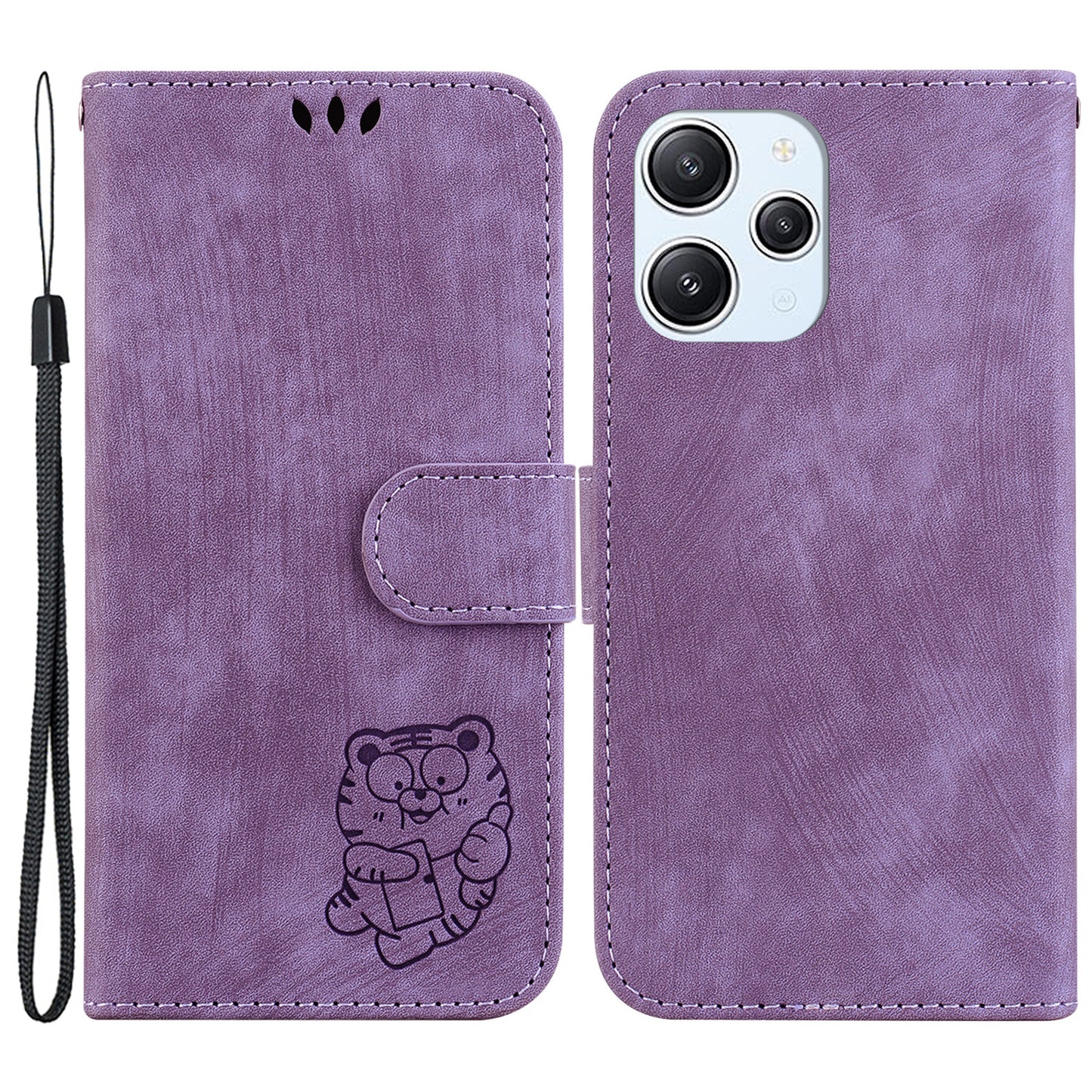 For Xiaomi Redmi 12 4G Shockproof Case Lovely Tiger Imprint Leather Wallet Phone Cover with Stand