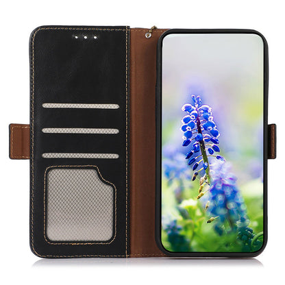 RFID Blocking Phone Cover for Oppo A58 4G , Wallet Stand Genuine Cow Leather Phone Case