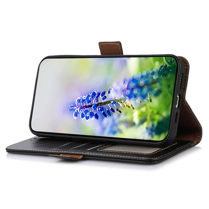 RFID Blocking Phone Cover for Oppo A58 4G , Wallet Stand Genuine Cow Leather Phone Case