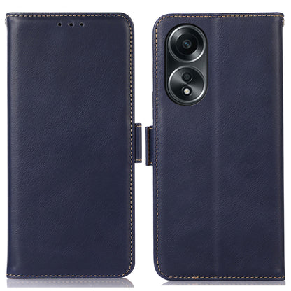 RFID Blocking Phone Cover for Oppo A58 4G , Wallet Stand Genuine Cow Leather Phone Case
