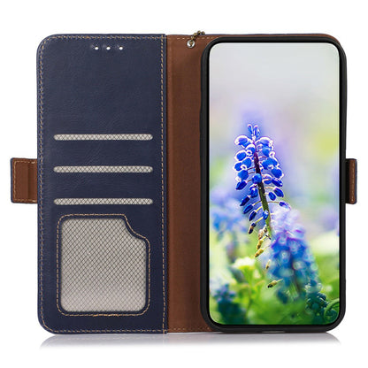 RFID Blocking Phone Cover for Oppo A58 4G , Wallet Stand Genuine Cow Leather Phone Case
