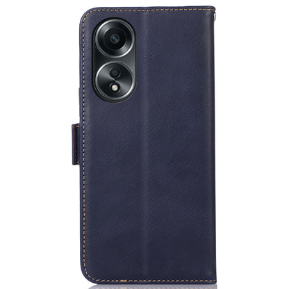 RFID Blocking Phone Cover for Oppo A58 4G , Wallet Stand Genuine Cow Leather Phone Case
