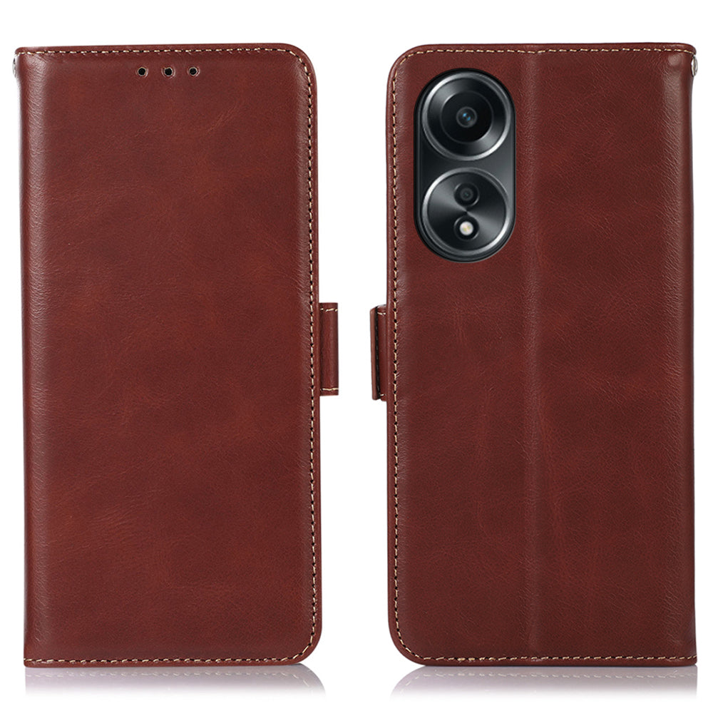 RFID Blocking Phone Cover for Oppo A58 4G , Wallet Stand Genuine Cow Leather Phone Case