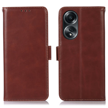 RFID Blocking Phone Cover for Oppo A58 4G , Wallet Stand Genuine Cow Leather Phone Case