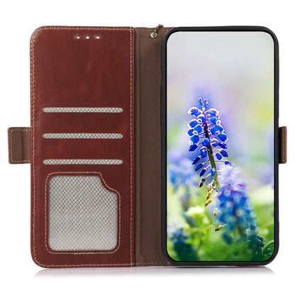 RFID Blocking Phone Cover for Oppo A58 4G , Wallet Stand Genuine Cow Leather Phone Case