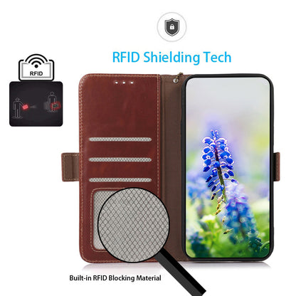 RFID Blocking Phone Cover for Oppo A58 4G , Wallet Stand Genuine Cow Leather Phone Case