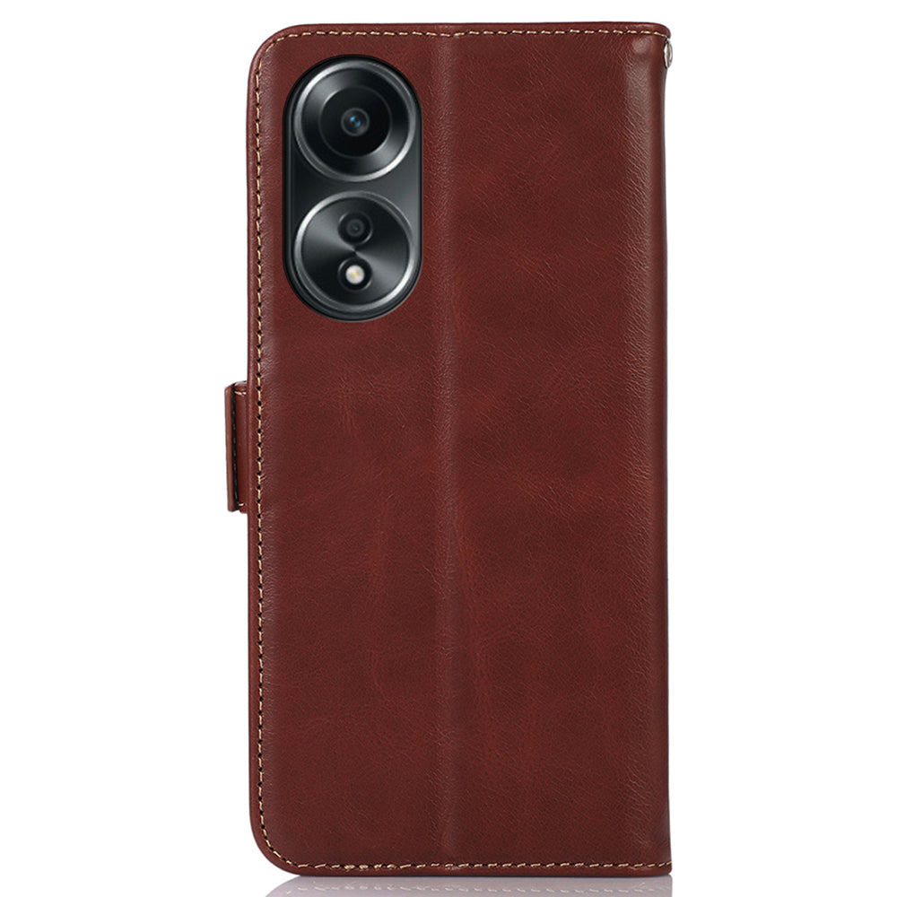 RFID Blocking Phone Cover for Oppo A58 4G , Wallet Stand Genuine Cow Leather Phone Case