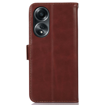 RFID Blocking Phone Cover for Oppo A58 4G , Wallet Stand Genuine Cow Leather Phone Case