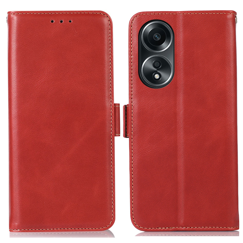 RFID Blocking Phone Cover for Oppo A58 4G , Wallet Stand Genuine Cow Leather Phone Case