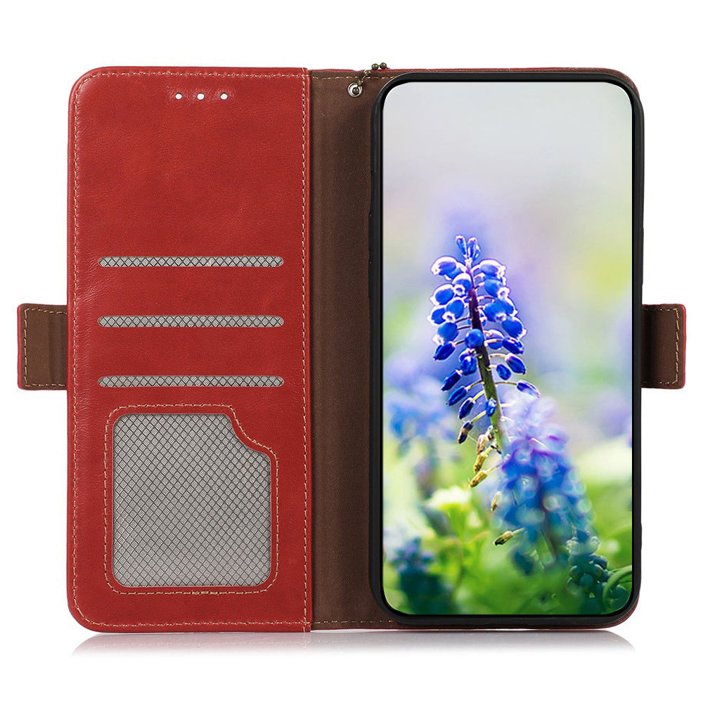 RFID Blocking Phone Cover for Oppo A58 4G , Wallet Stand Genuine Cow Leather Phone Case