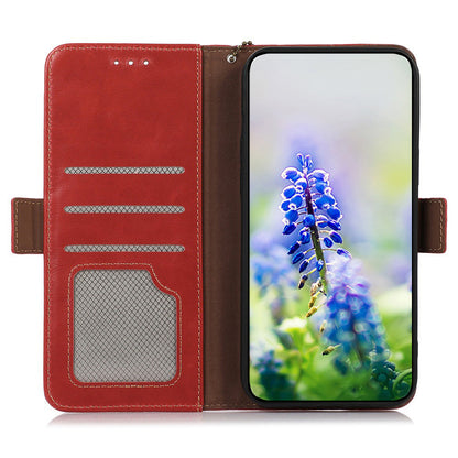 RFID Blocking Phone Cover for Oppo A58 4G , Wallet Stand Genuine Cow Leather Phone Case