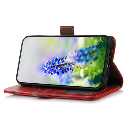 RFID Blocking Phone Cover for Oppo A58 4G , Wallet Stand Genuine Cow Leather Phone Case