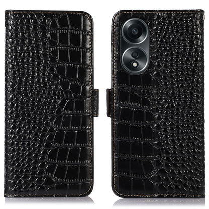 RFID Blocking Wallet Case for Oppo A58 4G , Genuine Cow Leather Stand Phone Cover
