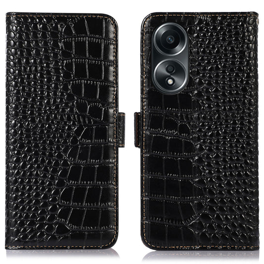 RFID Blocking Wallet Case for Oppo A58 4G , Genuine Cow Leather Stand Phone Cover